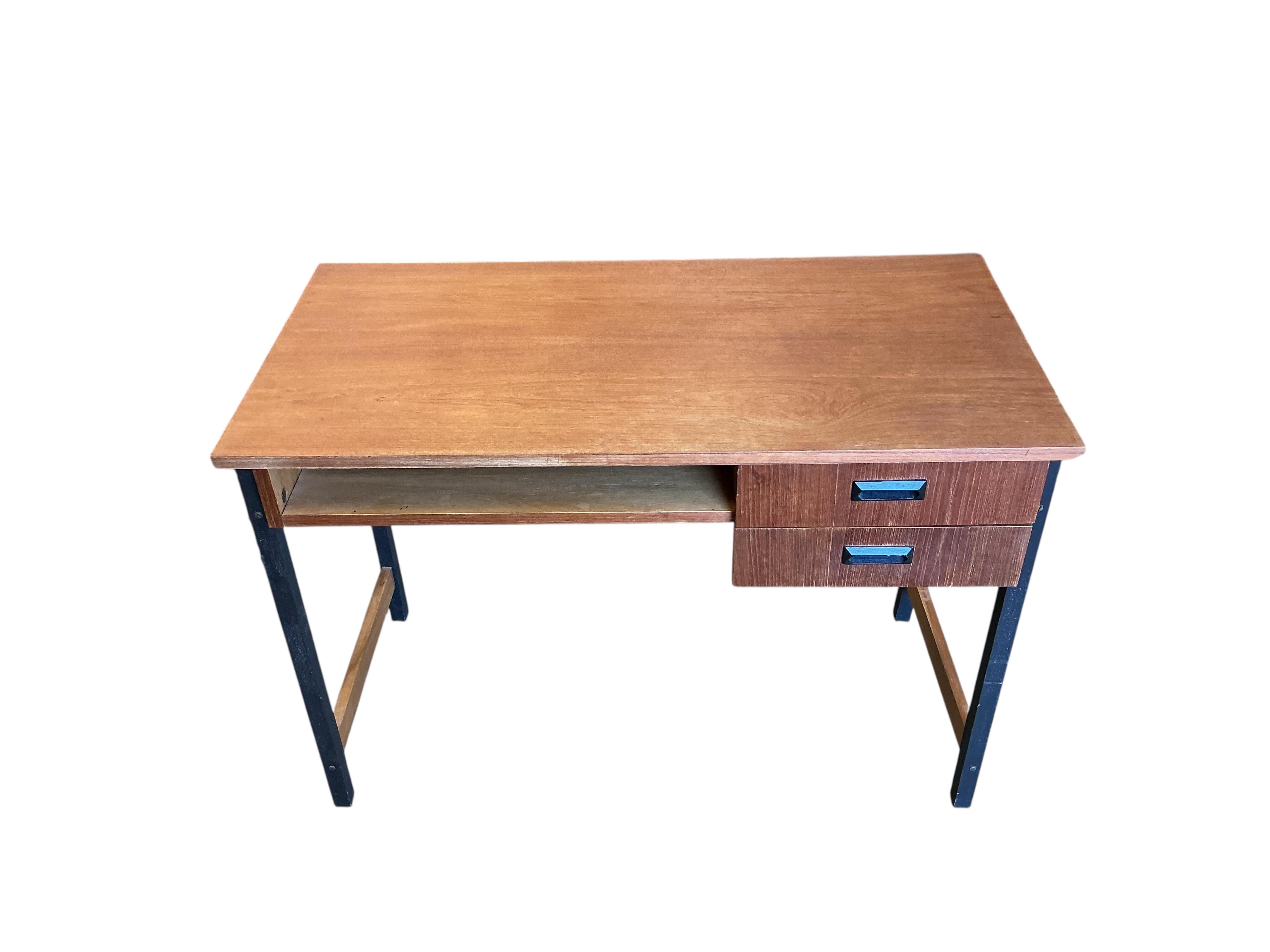 A mid century teak kneehole desk, width 99cm, depth 49cm, height 73cm